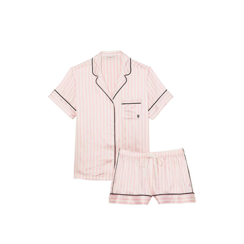 Піжама сатинова Satin Short Pajama Set Pink Stripe