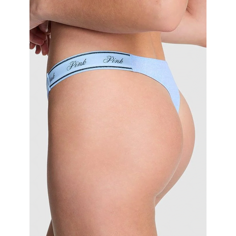 Трусики Logo Cotton High-Leg Thong Panty Blue Denim Wash VS