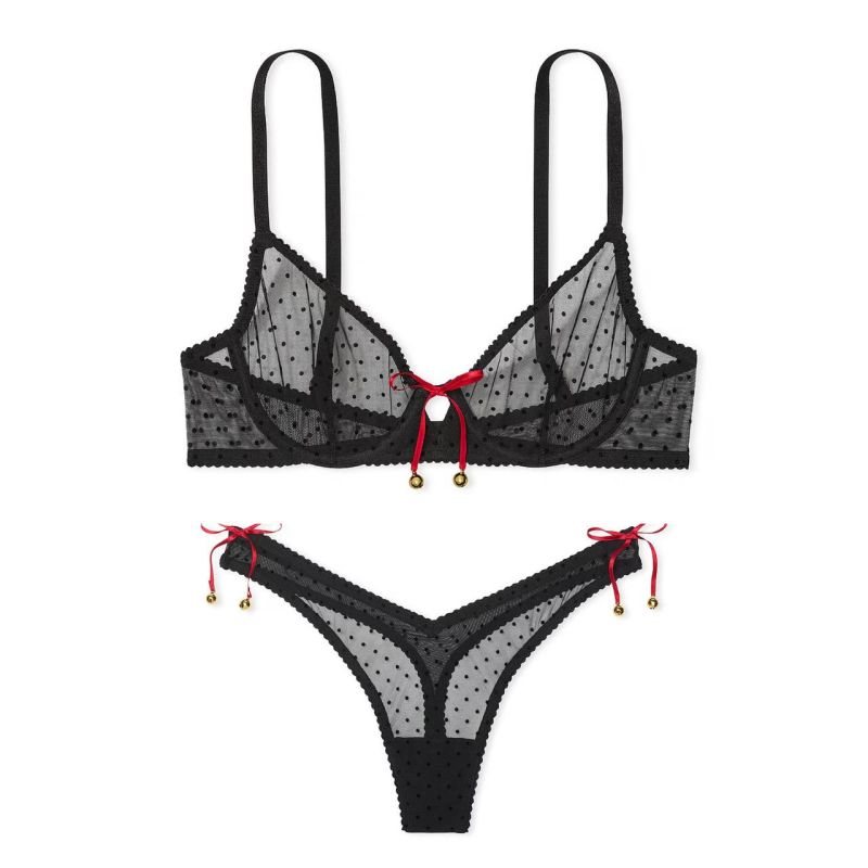 Комплект білизни Jingle Bells Mesh Unlined Demi Bra Black