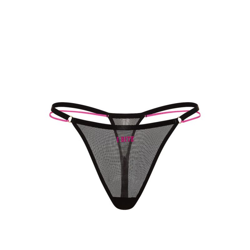 Трусики PINK Mesh High-Leg Thong Panty Black