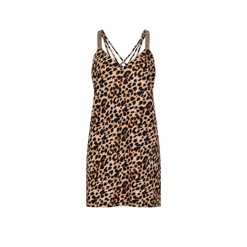 Нічна сорочка сатинова Shine Strap Satin Slip Leopard