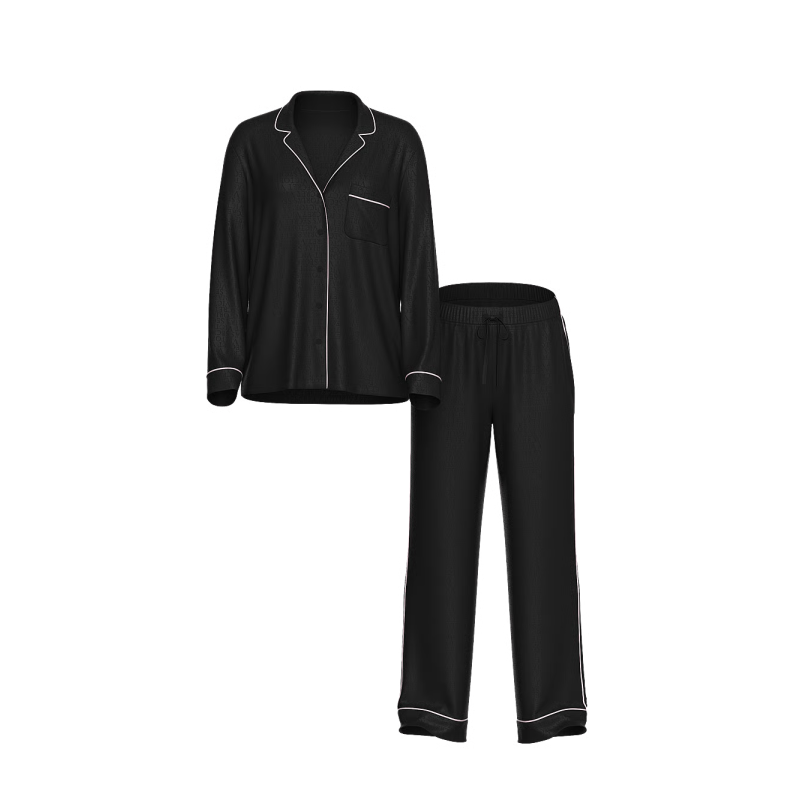 Піжама сатинова Signature Satin Long Pajama Set Black