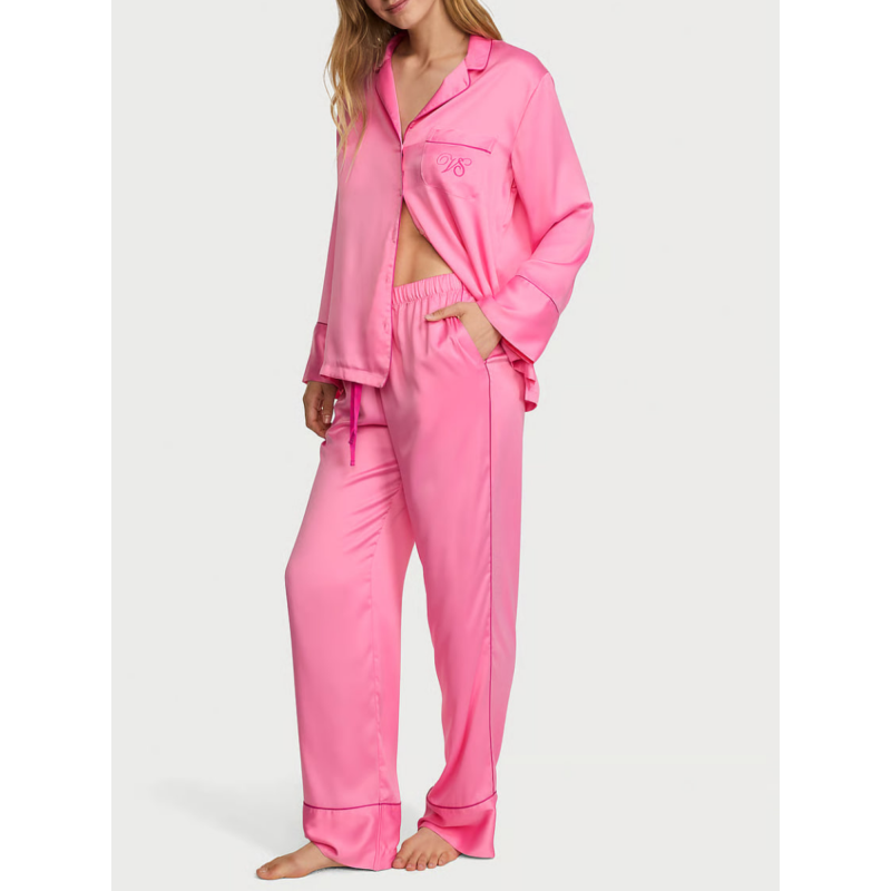 Піжама сатинова Signature Satin Long Pajama Set Pink