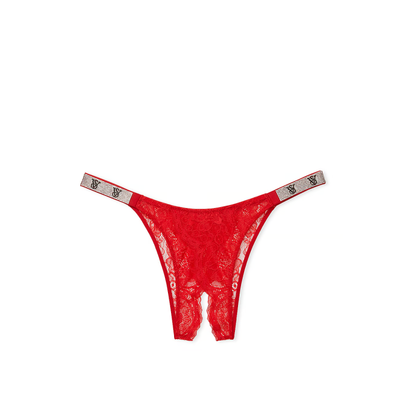 Трусики Bombshell Shine Strap Brazilian Crotchless Panty Lipstick