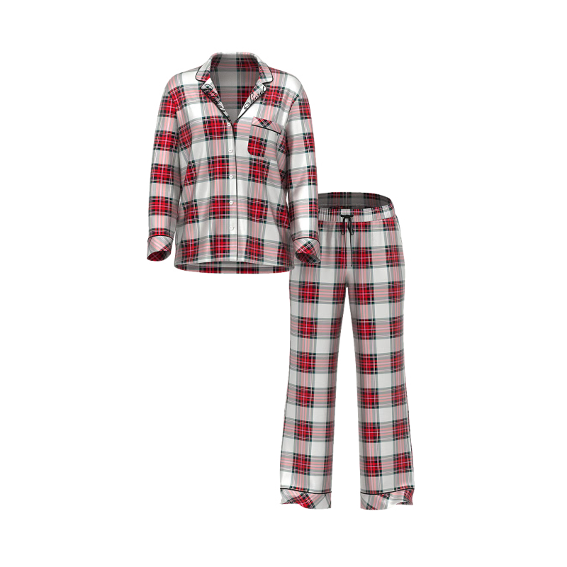 Піжама Flannel Long Pajama Set Black White Gold Lurex Red Plaid