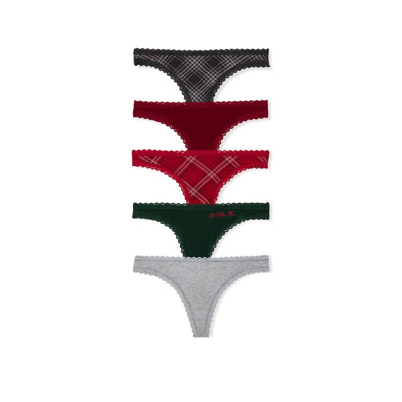 Набір трусиків 5-Pack Cotton Lace-Trim Thong Panties Mix