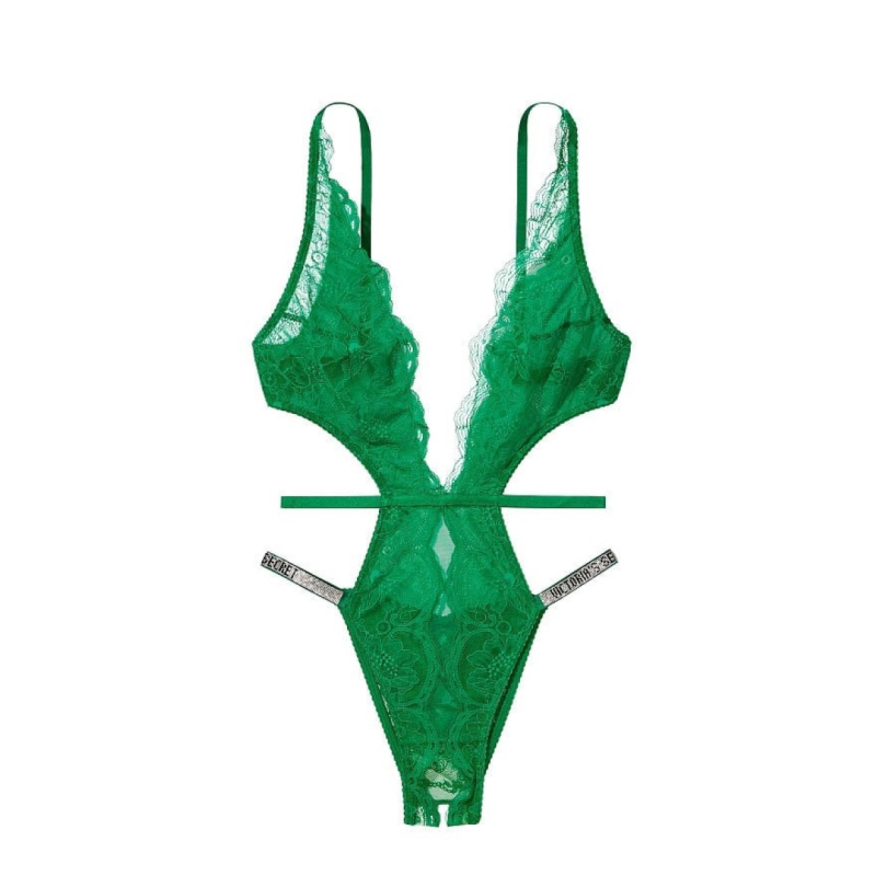 Боді Bombshell Shine Strap Crotchless Teddy Green