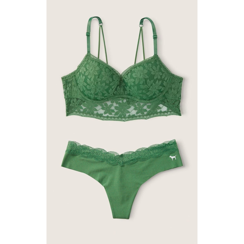 Комплект білизни Lace Push-Up Bralette & Thong Panty Forest Pine