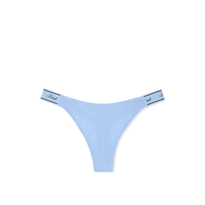 Трусики Logo Cotton High-Leg Thong Panty Blue Denim Wash