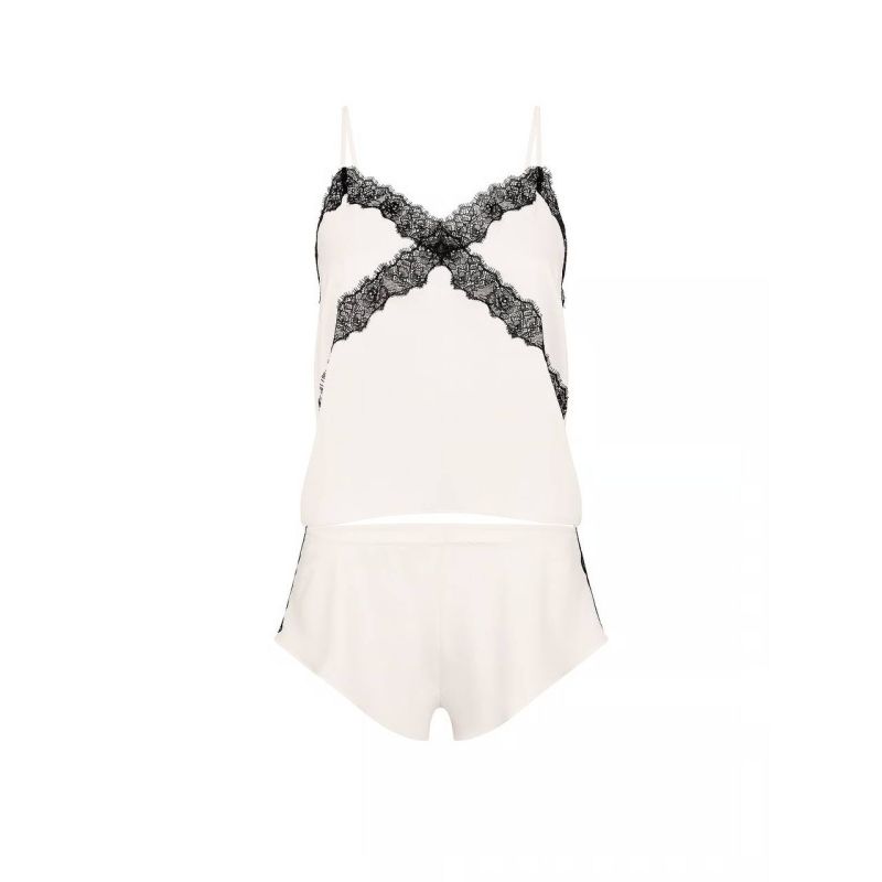 Піжама сатинова Satin Rose Lace Trim Cami Flutter Shorts Set Coconut White