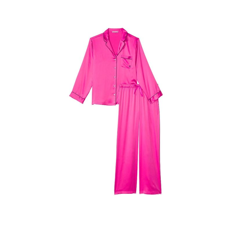 Піжама сатинова Satin Long Pajama Set Fucshia Frenzy