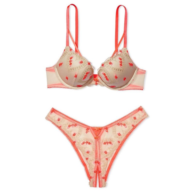 Комплект Push-Up Heart Embroidery Bra & Brazilian Panty