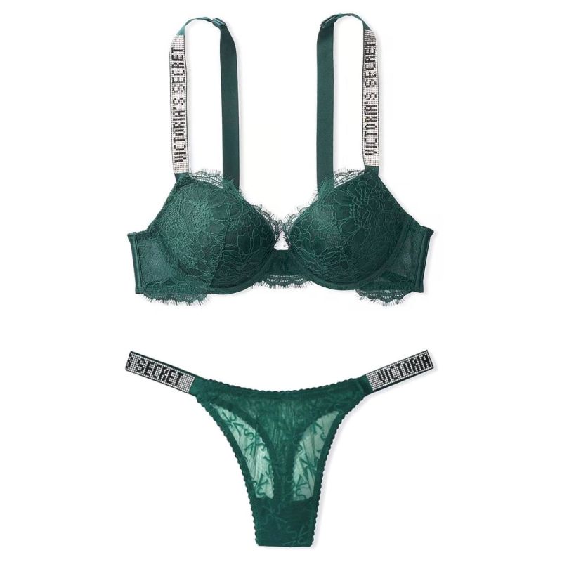 Комплект Shine Strap Push-Up Bra & Shine Brazilian Panty Panty Green