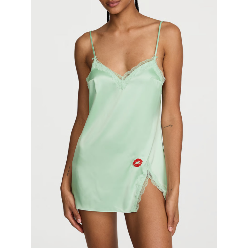 Нічна сорочка Tease Satin Lace Trim Mini Slip Mint