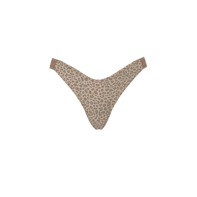 Трусики Logo Cotton High-Leg Thong Panty Birch Brown Leopard Print