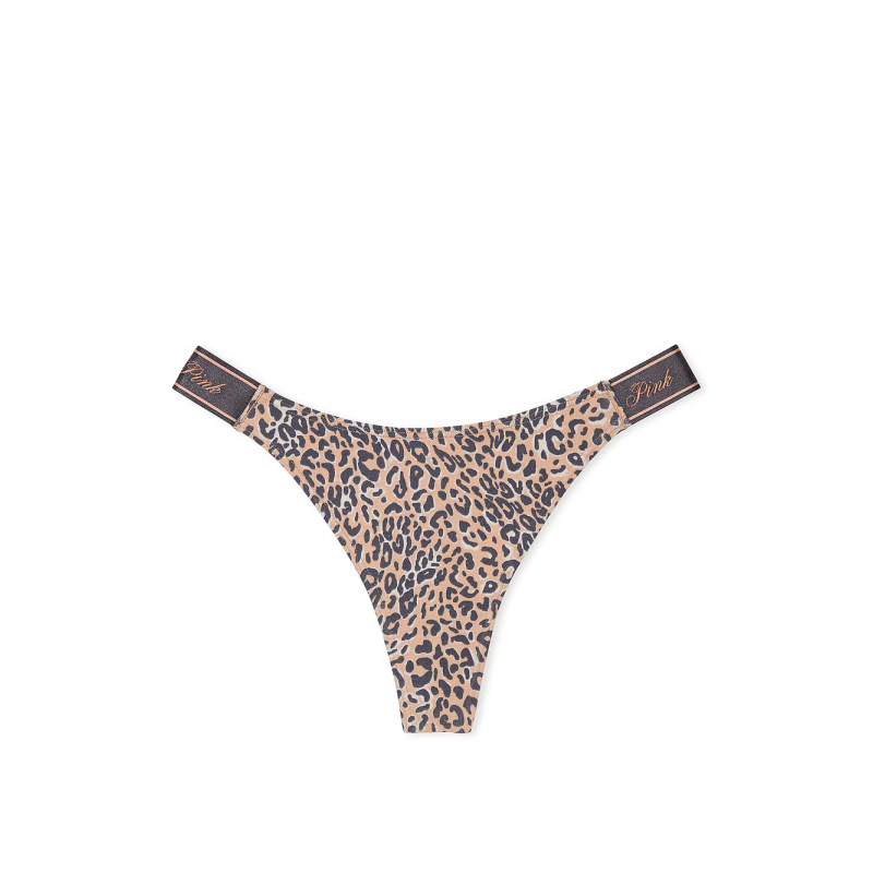 Трусики Logo Cotton High-Leg Thong Panty Praline Leopard Print