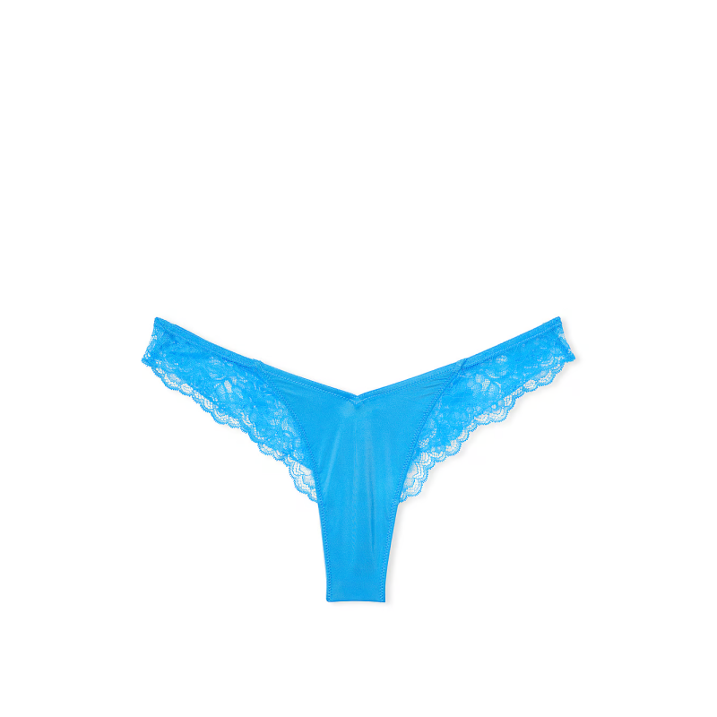 Трусики Rose Lace-Trim High-Leg Thong Panty голубі
