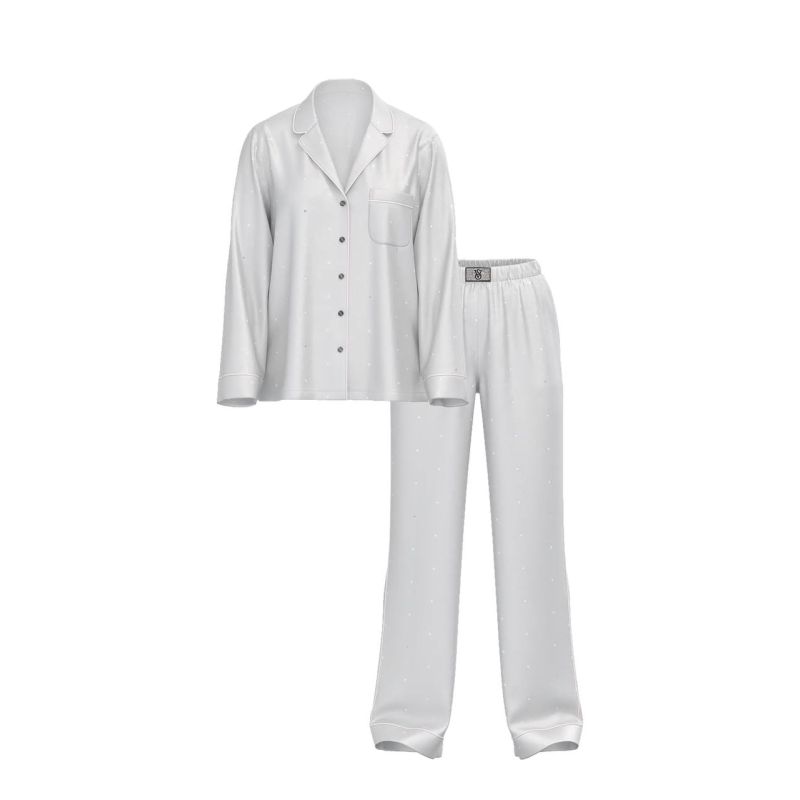 Піжама сатинова Glazed Satin Dew Drop Long Pajama Set Grey