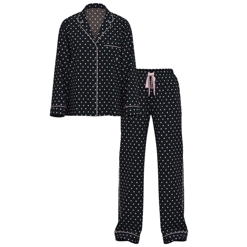 Піжама Flannel Long Pajama Set Black-Pretty Blossom Dot VS