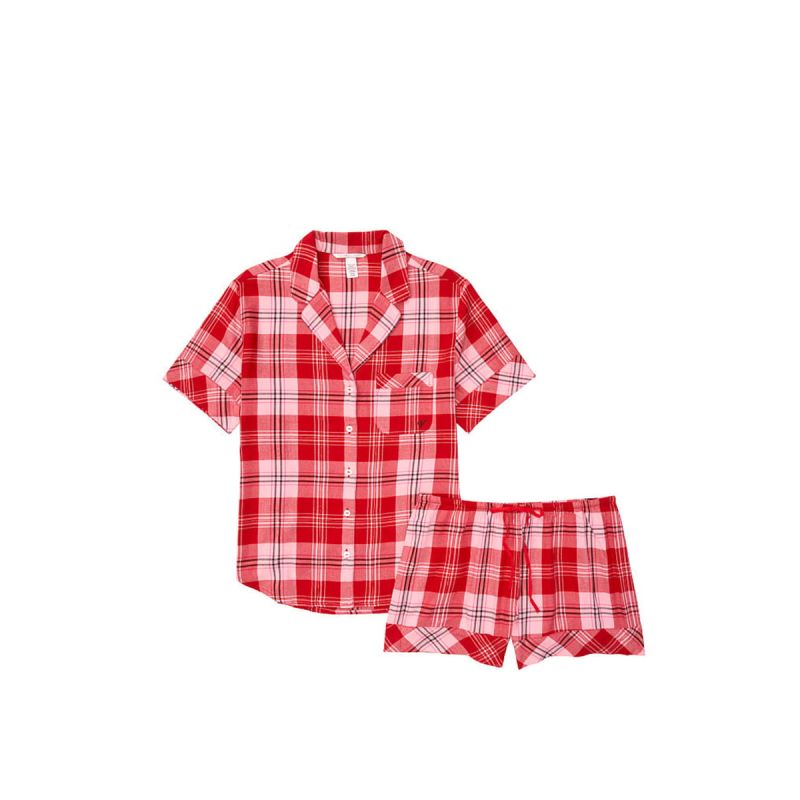 Піжама Flannel Short Pajama Set Pink-Red Big Plaid