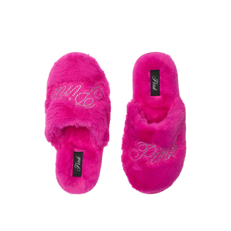 Домашні тапочки Faux-Fur Closed-Toe Slippers Pink Fire Bling Logo VS