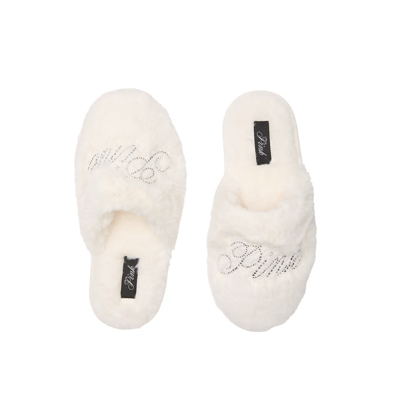 Домашні тапочки Faux-Fur Closed-Toe Slippers White Bling Logo