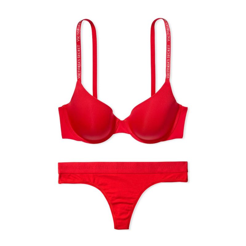 Комплект Lightly-Lined Demi Bra & Thong Panty Lipstick