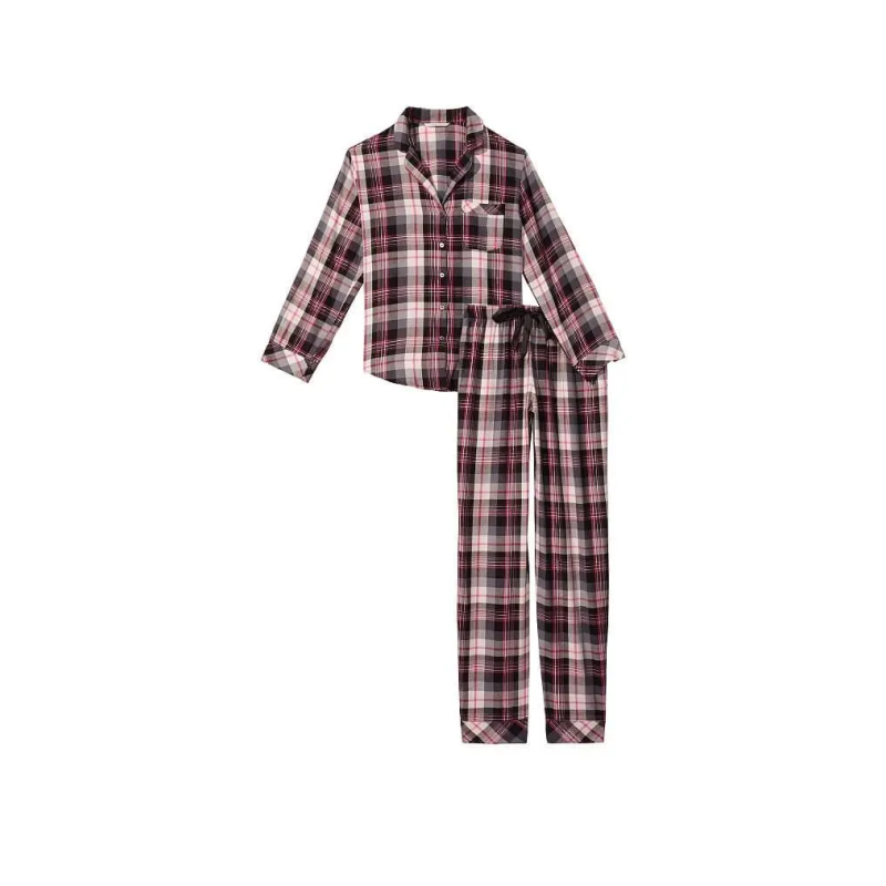 Піжама Flannel Long Pajama Set Black & Pink Plaid