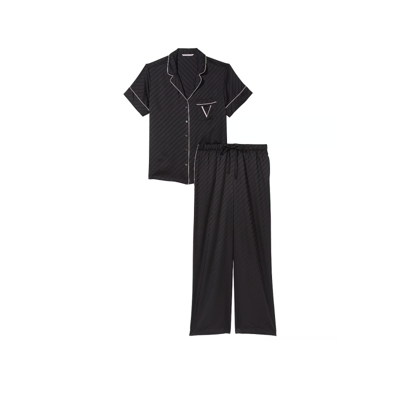 Піжама сатинова Satin Long Pajama Set Black VS