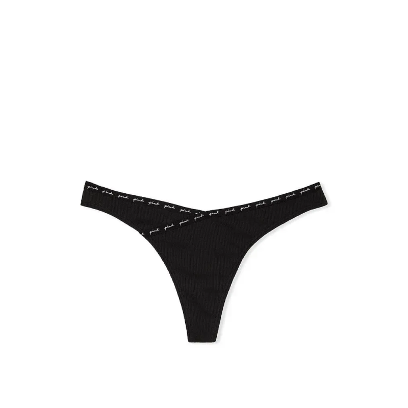 Трусики Pink Rib Logo Thong Panty Black