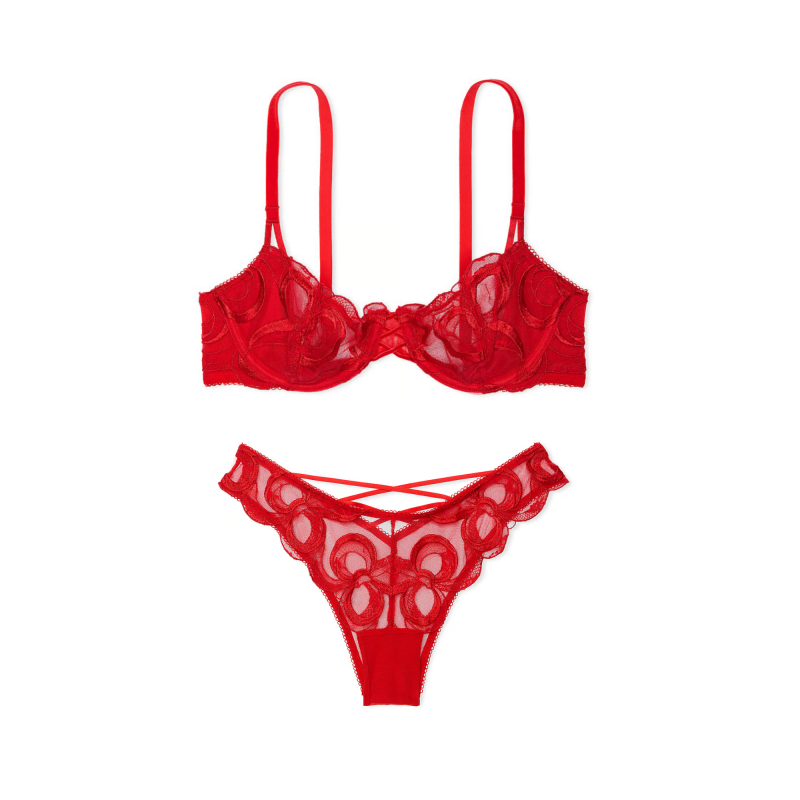 Комплект білизни Wicked Tied-with-a-Bow Embroidery Unlined Balconette Bra Bright Vermillion