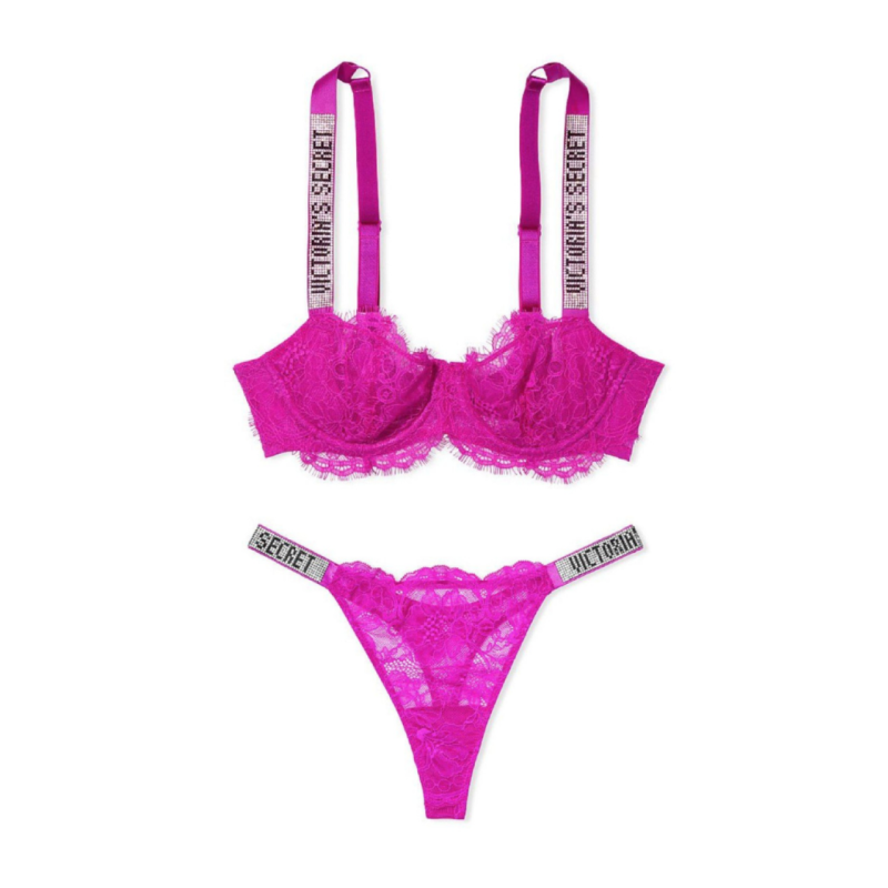 Комплект Wicked Unlined Shine Strap & Panty Fuchsia