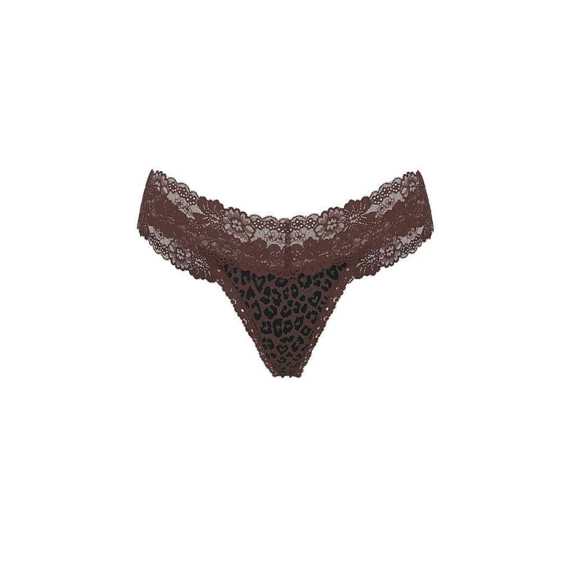 Трусики Wink Lace-Trim Thong Panty Brown Leo