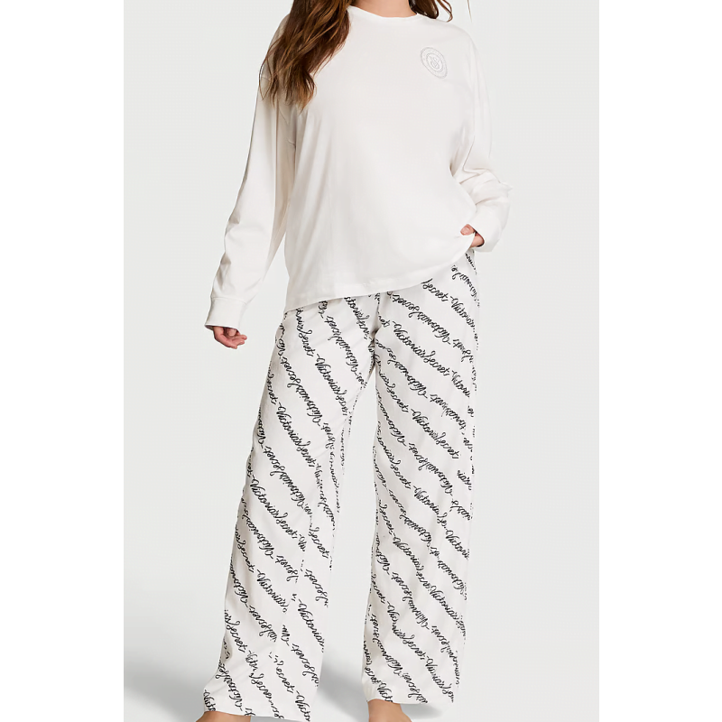 Піжама Flannel Long-Sleeve Tee-Jama Pajama Set White Ribbon Script VS