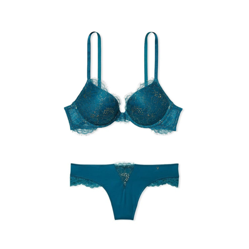 Комплект білизни Lace Shimmer Push-Up Bra & Thong Panty Blue