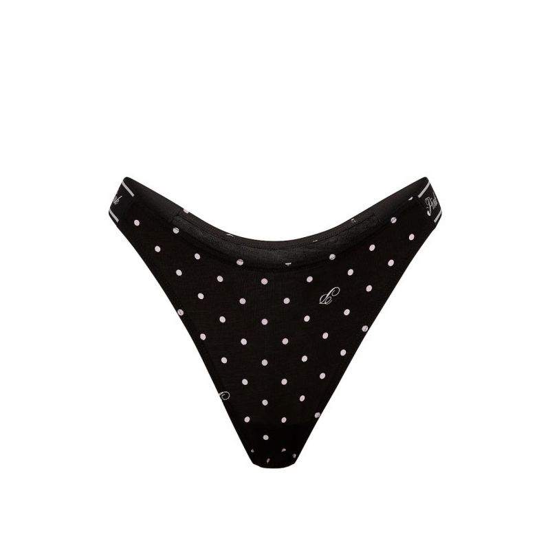Трусики Logo Cotton High-Leg Thong Panty Black Dot