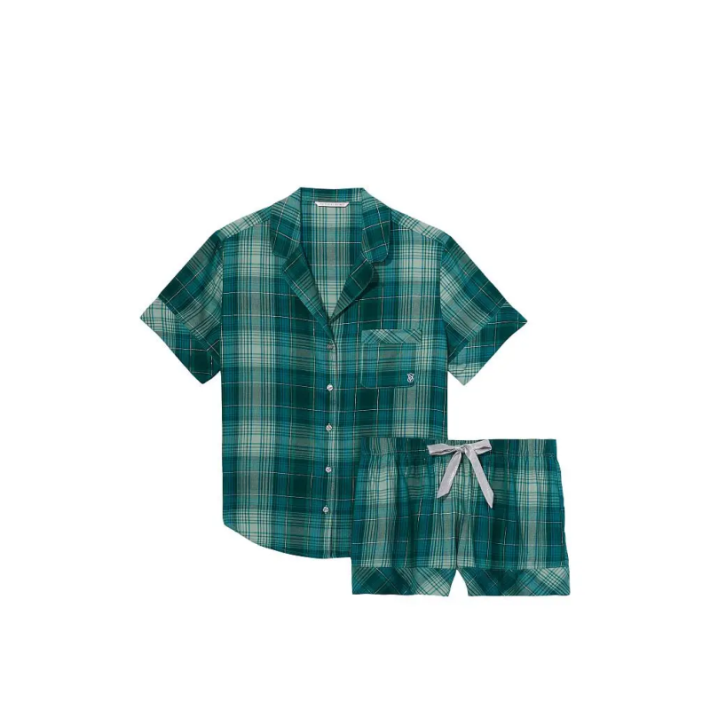 Піжама Flannel Short Pajama Set Sea Salt Green Plaid