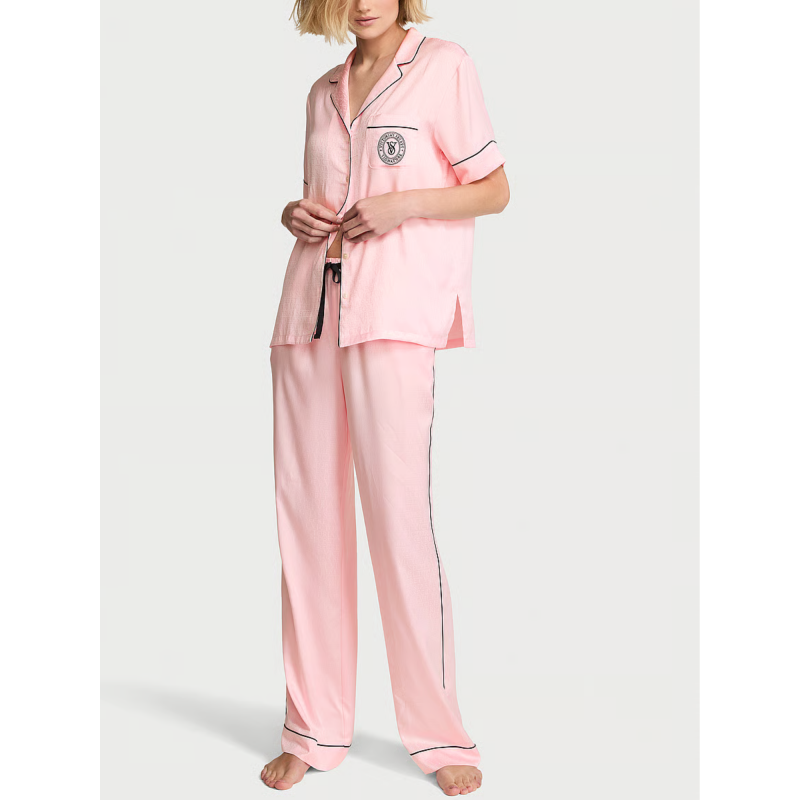 Піжама сатинова Signature Satin Short-Sleeve Long Pajama Set Pink