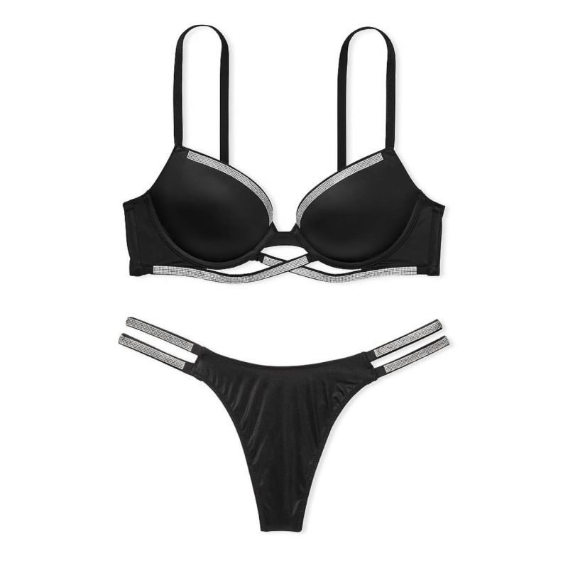 Комплект Shine Cradle Lace Push-Up Bra & Thong Panty Black