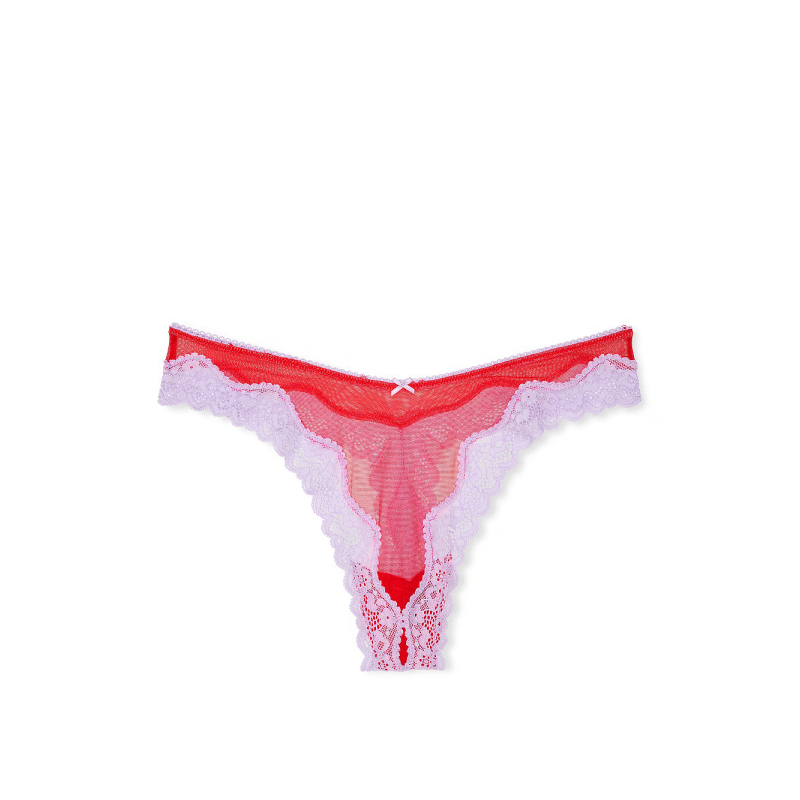 Трусики Tease Mesh Lace-Trim High-Leg Thong Panty Silky Lilac VS