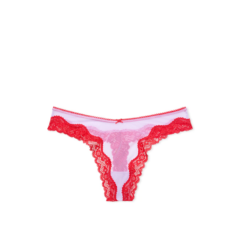 Трусики Tease Mesh Lace-Trim High-Leg Thong Panty Silky Lilacy