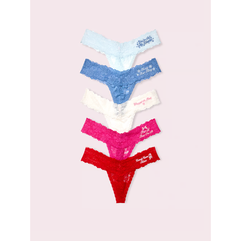 Набір трусиків 5-Pack Lace Thong Panties Love Shack Fancy