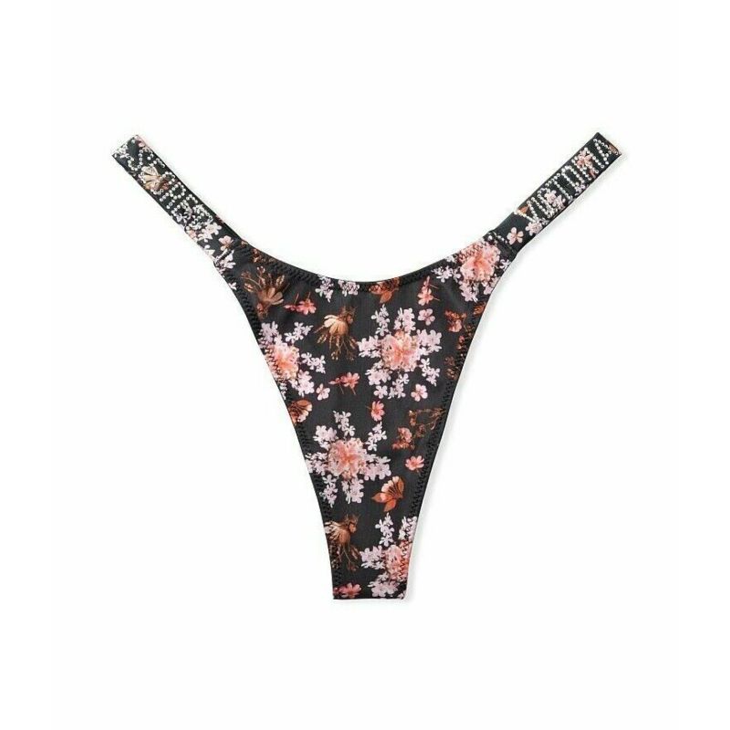 Трусики Very Sexy Shine Strap Thong Panty Black Flowers XS
