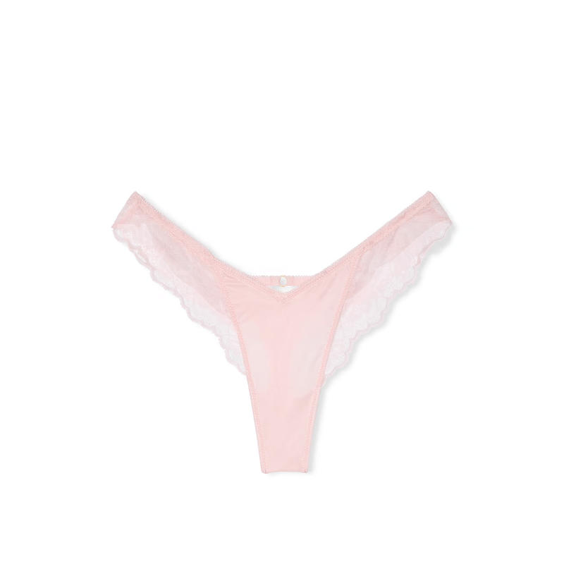 Трусики Rose Lace-Trim High-Leg Thong Panty Angel Pink