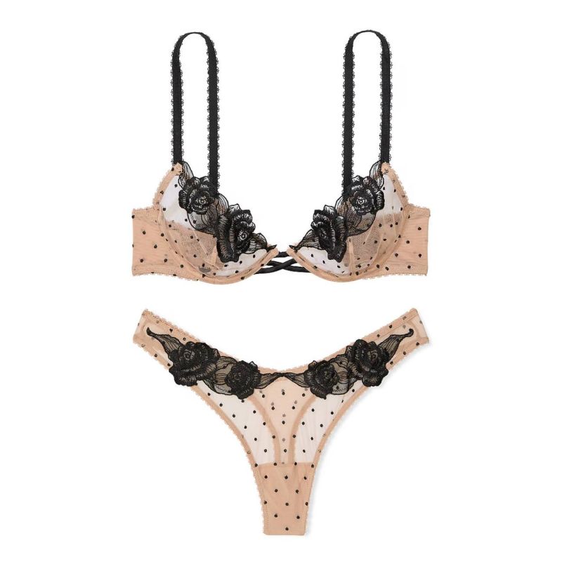 Комплект білизни Very Sexy Sheer Rose Unlined Low-Cut Demi Bra Praline