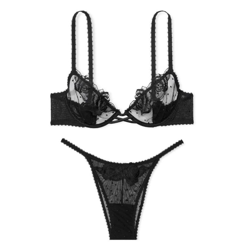 Комплект білизни Very Sexy Sheer Rose Unlined Low-Cut Demi Bra Black