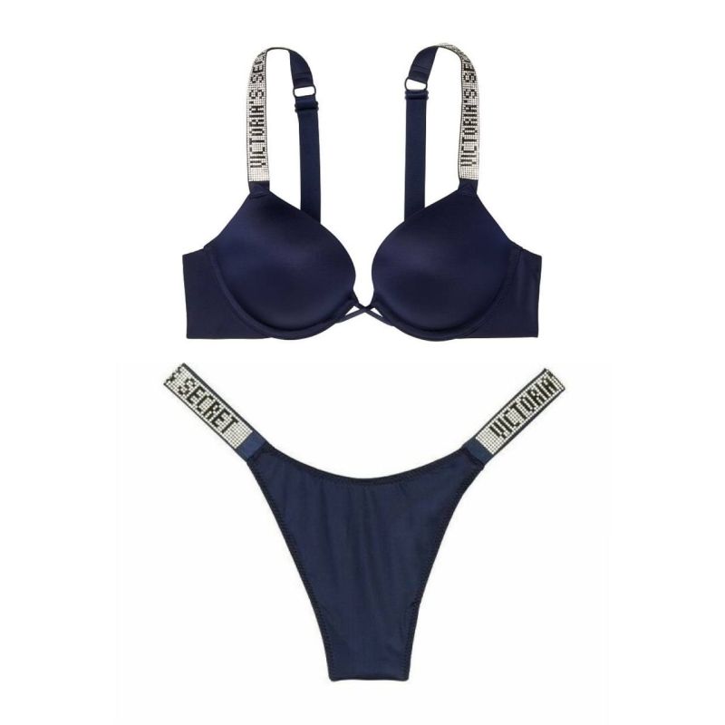 Комплект Shine Strap Double Push-Up Bra & Shine Brazilian Panty Panty Blue