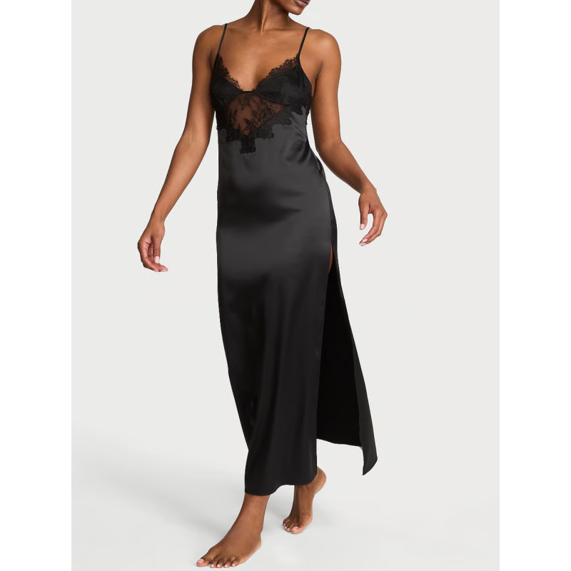 Нічна сорочка Satin Rose Lace High-Slit Maxi Slip Dress