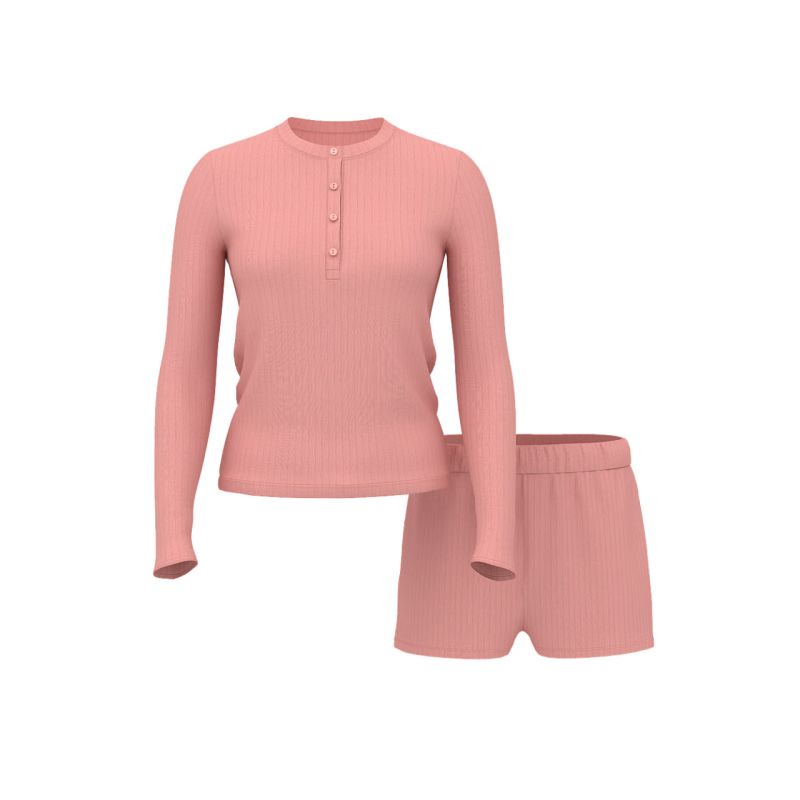Піжама Modal Ribbed Long-Sleeve Shorts Set Blush