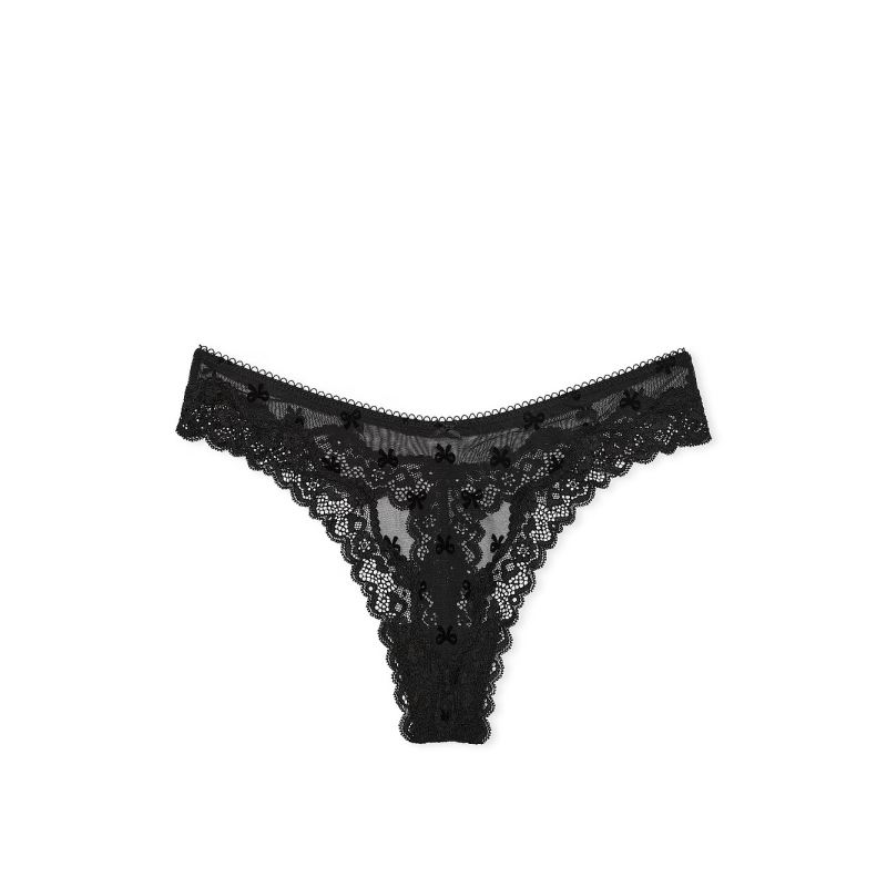Трусики Tease Mesh Lace-Trim High-Leg Thong Panty Black